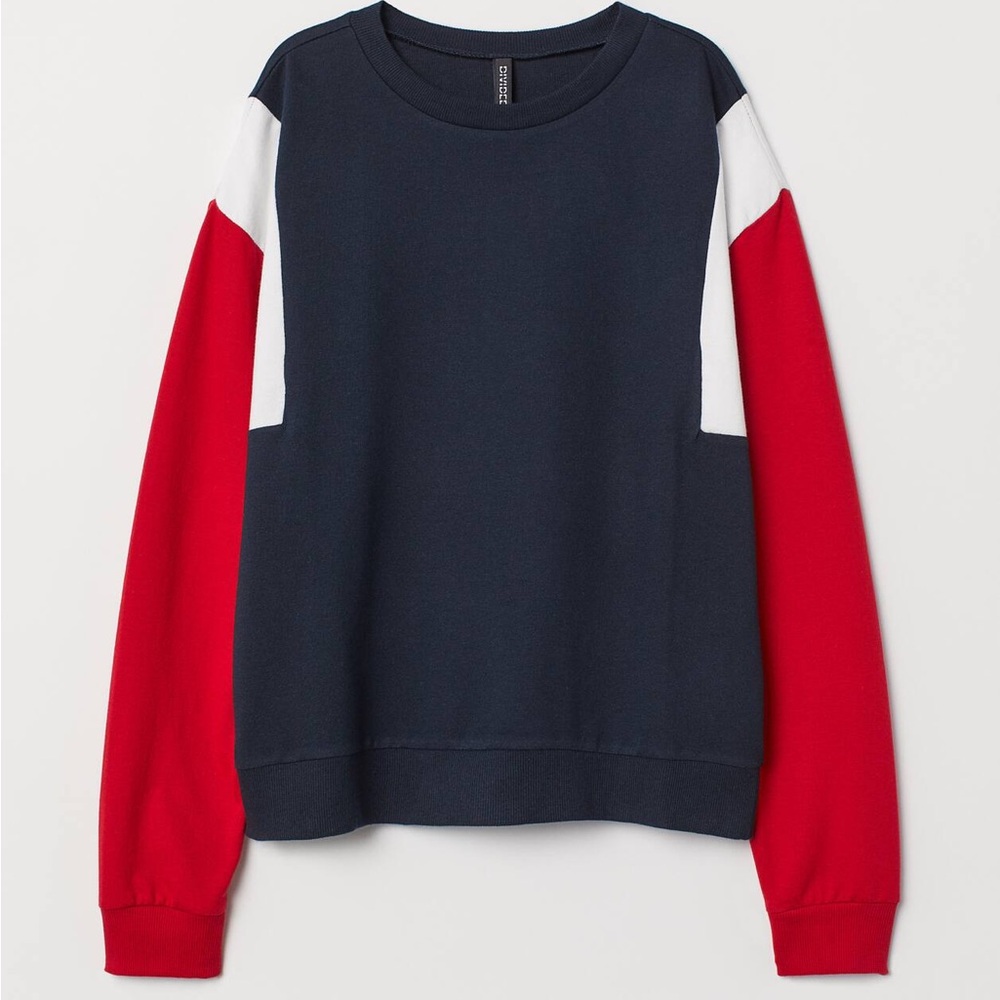 H&M Colorblock Navy and Red Sweater L